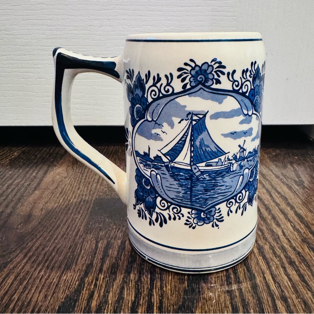 Vintage Delft Blue Holland Beer Stein Mug | Handpainted Windmill Scene